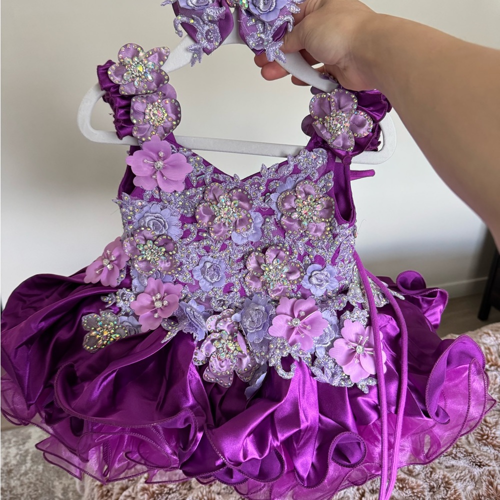 Purple Floral Embellished Dress with Headband